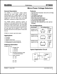 RT9808-20CV datasheet: 2.0V micro-power voltage detector RT9808-20CV