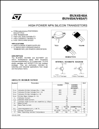 BUX48A datasheet: High power NPN silicon tarnsistor BUX48A
