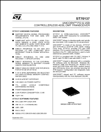 ST70137 datasheet: Unicorn PCI & USB controllerless ADSL DMT transceiver ST70137