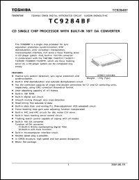 TC9284BF datasheet: CD single chip processor with built-in 1 bit DA converter TC9284BF