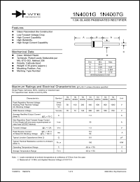 1N4001G-T3 datasheet: 50V, 1.0A glass passivated rectifier 1N4001G-T3