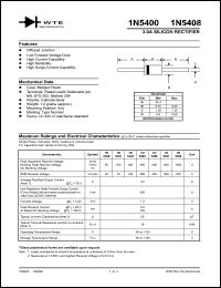 1N5400 datasheet: 50V, 3.0A silicon rectifier 1N5400