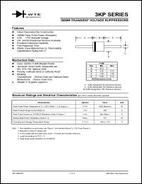3KP7.0C datasheet: Breakdown volatge: 7.78V, 3000W transient voltage suppressor 3KP7.0C
