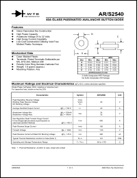 AR2540 datasheet: 40A glass passivated avalanche button diode AR2540