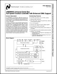 USBN9603SLBX datasheet: Universal Serial Bus Full Speed Function Controller with Enhanced DMA Support [Preliminary] USBN9603SLBX