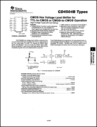 CD4504BPWR datasheet:  CMOS HEX VOLTAGE-LEVEL SHIFTER FOR TTL-TO-CMOS OR CMOS-TO-CMOS OPERATION CD4504BPWR