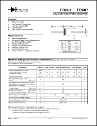 FR603 datasheet: 200V, 6.0A fast recovery rectifier FR603