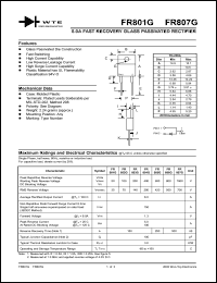 FR801G datasheet: 50V, 8.0A fast recovery glass passivated rectifier FR801G