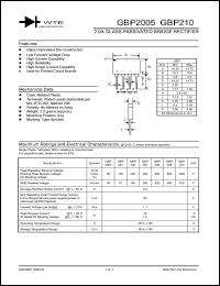 GBP206 datasheet: 600V, 2.0A glass passivated bridge rectifier GBP206