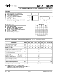 GS1D-T3 datasheet: 50V, 1.0A surface mount glass passivated rectifier GS1D-T3