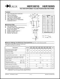 HER1605G datasheet: 400V, 16A high efficiency glass passivated rectifier HER1605G
