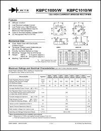 KBPC1000W datasheet: 50V, 10A high current bridge rectifier KBPC1000W