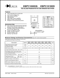 KBPC1001GS datasheet: 100V, 10A glass passivated in-line bridge rectifier KBPC1001GS