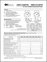 KBPC1000P datasheet: 50V, 10A high current bridge rectifier KBPC1000P