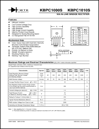 KBPC1001S datasheet: 100V, 10A in-line bridge rectifier KBPC1001S