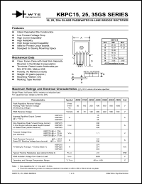 KBPC3501GS datasheet: 100V glass passivated in-line bridge rectifier KBPC3501GS