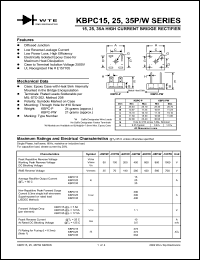 KBPC2501P datasheet: 100V glass passivated in-line bridge rectifier KBPC2501P