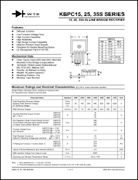 KBPC2500S datasheet: 50V in-line bridge rectifier KBPC2500S
