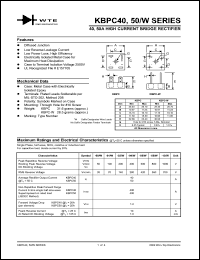 KBPC4001W datasheet: 100V high current bridge rectifier KBPC4001W
