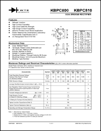 KBPC801 datasheet: 100V, 8.0A bridge rectifier KBPC801