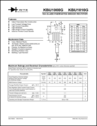 KBU1004G datasheet: 400V, 10A glass passivated bridge rectifier KBU1004G