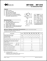 MP1001 datasheet: 100V, 10A bridge rectifier MP1001