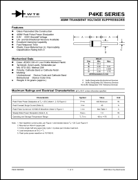 P4KE9.1 datasheet: Reverse stand-off voltage: 7.37V transient voltage suppressor P4KE9.1