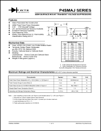 P4SMAJ5.0-T1 datasheet: Reverse stand-off voltage: 5.00V surface mount transient voltage suppressor P4SMAJ5.0-T1
