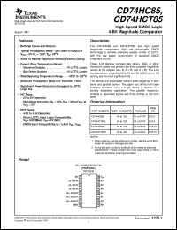 CD54HC85F3A datasheet:  HIGH SPEED CMOS LOGIC 4-BIT MAGNITUDE COMPARATOR CD54HC85F3A