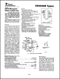 CD4046BE datasheet:  CMOS MICROPOWER PHASE-LOCKED LOOP CD4046BE