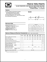 FR205G datasheet: 600 V, 2 A, Glass passivated junction fast switching rectifier FR205G