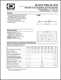 RL102G datasheet: 100 V, 1 A, Miniature glass passivated junction rectifier RL102G