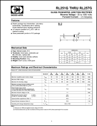 RL257G datasheet: 1000 V, 2.5 A, Glass passivated junction rectifier RL257G