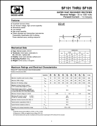 SF109 datasheet: 1000 V, 1 A, Super fast recovery rectifier SF109