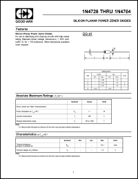 1N4728 datasheet: 3.3 V, 76 mA, Silicon planar power zener diode 1N4728