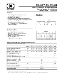 1N5400 datasheet: 50 V, 3 A, General purpose plastic rectifier 1N5400