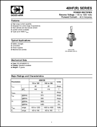 40HF20 datasheet: 200 V, 40 A, Power rectifier 40HF20
