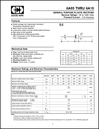 6A05 datasheet: 50 V, 6 A, General purpose plastic rectifier 6A05