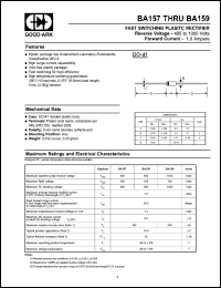 BA157 datasheet: 400 V, 1 A, Fast switching plastic rectifier BA157
