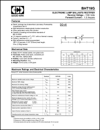 BHT18G datasheet: 1100 V, 1 A, Electronic lamp ballasts rectifier BHT18G