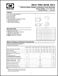 SN13 datasheet: 1300 V, 1 A, Surface mount general purpose plastic rectifier SN13