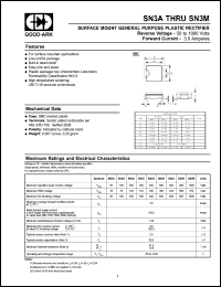 SN3G datasheet: 400 V, 3 A, Surface mount general purpose plastic rectifier SN3G