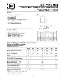 SN22 datasheet: 400 V, 3 A, Surface mount general purpose plastic rectifier SN22