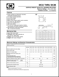 SK35 datasheet: 50 V, 3 A, Surface mount schottky barrier rectifier SK35