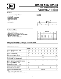 HER208 datasheet: 1000 V, 2 A, High efficiency rectifier HER208