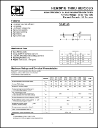 HER308G datasheet: 1000 V, 3 A, High efficiency glass passivated rectifier HER308G