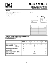 BR102 datasheet: 200 V, 10 A, Single-phase silicon bridge BR102