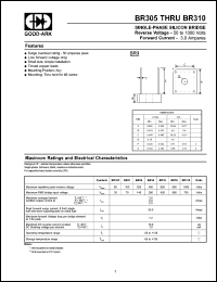 BR38 datasheet: 800 V, 3 A, Single-phase silicon bridge BR38