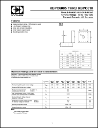 KBPC601 datasheet: 100 V, 6 A, Single-phase silicon bridge KBPC601