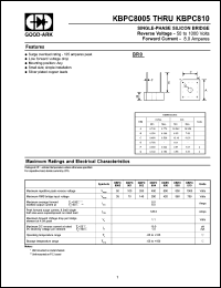 KBPC806 datasheet: 600 V, 8 A, Single-phase silicon bridge KBPC806